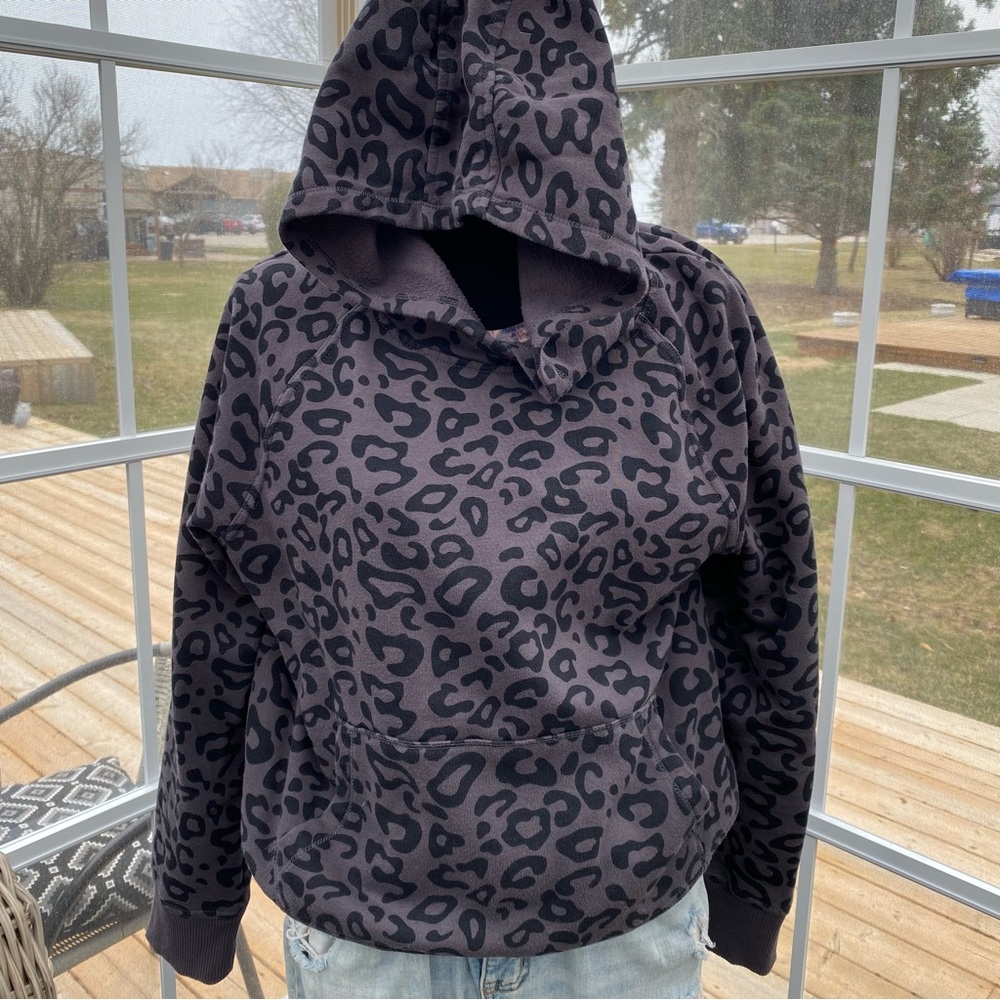 Goodfellow & Co Black and Gray Hooded Jacket with Leopard Print | XL